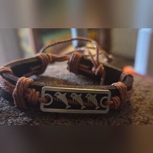 Leather Dolphin Pull-string Bracelet